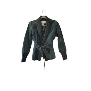 Vintage Chadwicks Teal Suede Belted Shawl Collar Blazer Jacket Womens Size S